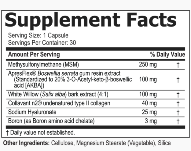 Flexafen supplement facts 